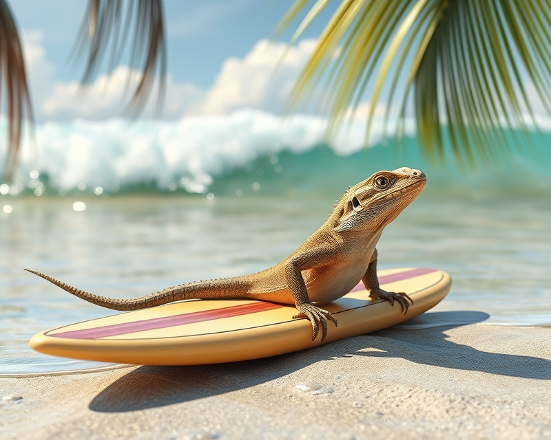 surfboard, lizard