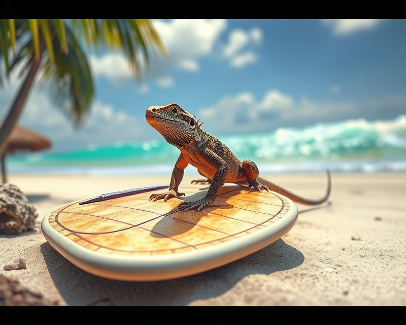 surfboard, lizard