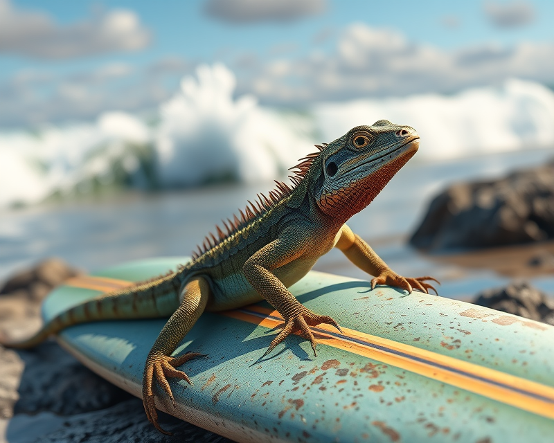 surfboard, lizard