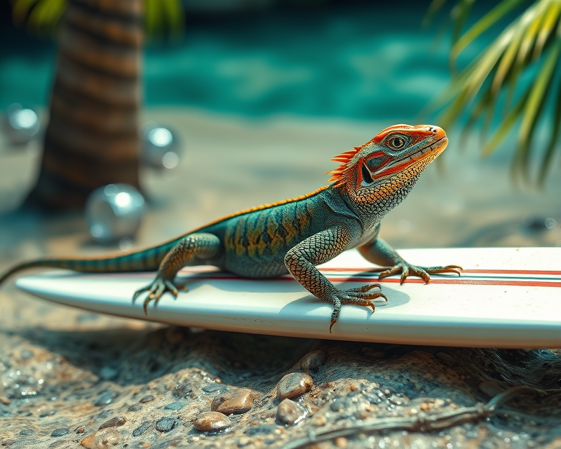 surfboard, lizard