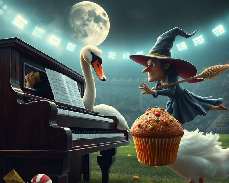 swan, muffin, piano, witch, football