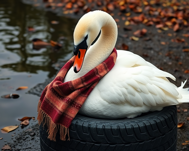 swan, scarf, tire