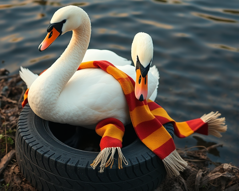 swan, tire, scarf