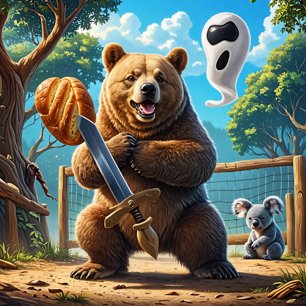 sword, dog, fence, bear, bread, ghost, plate, cup, volleyball, koala