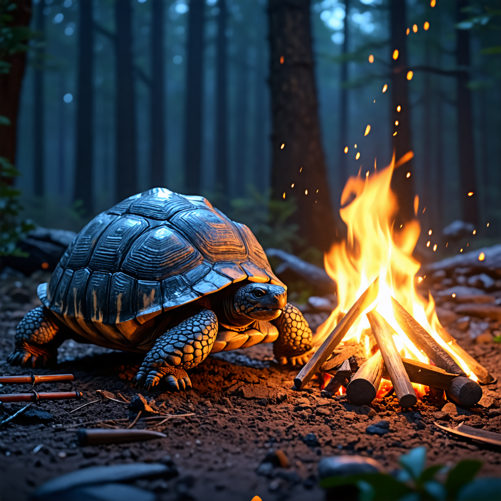 sword, tortoise, cub, armadillo, campfire