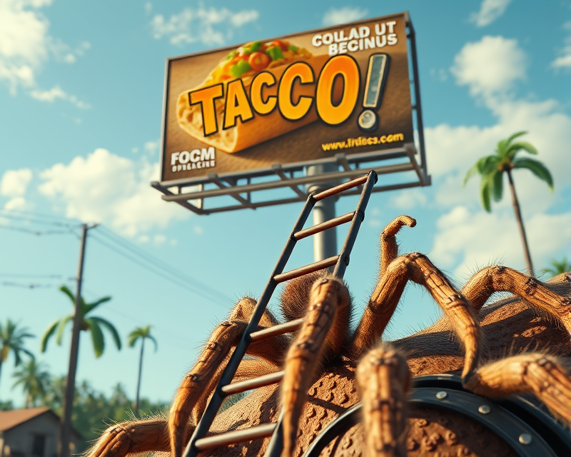 taco, glasses, tarantula, ladder, billboard