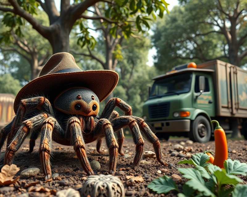 tarantula, hat, truck, tree, pepperoni