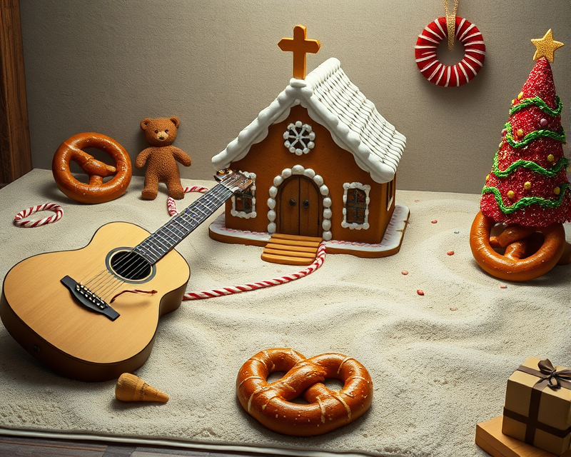 tattoo, circle, gingerbread, guitar, sandcastle, carpet, bear, pretzel, pepperoni, napkin