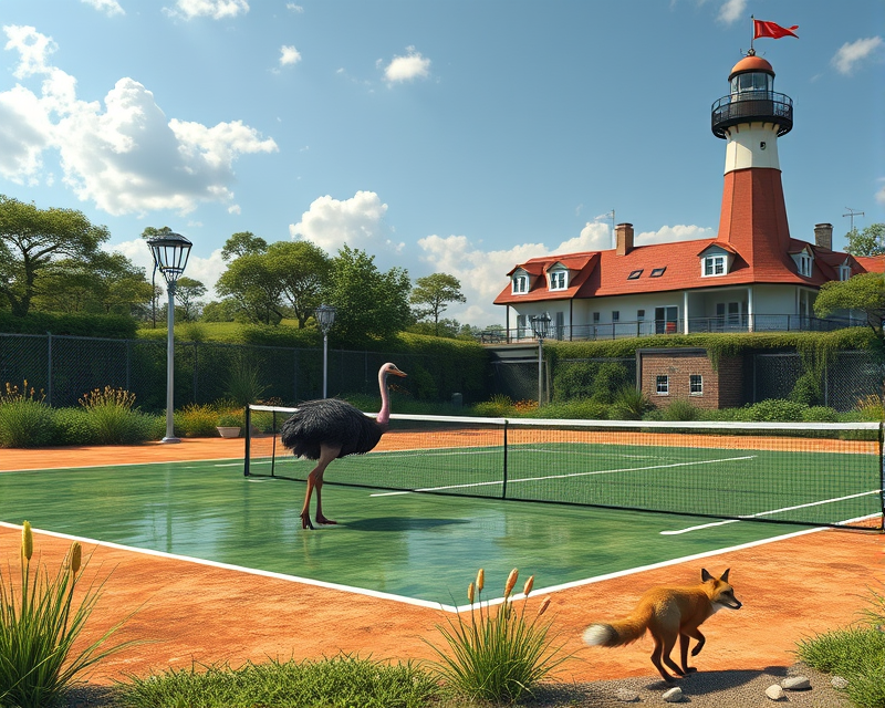 tennis, pond, ostrich, fox, lighthouse