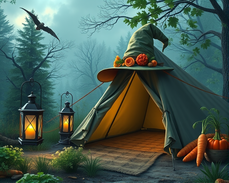 tent, hat, bat, lantern, carrot