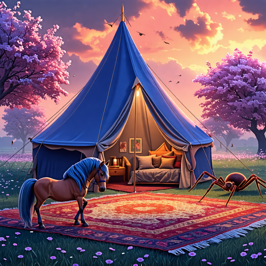 tent, pony, carpet, spider