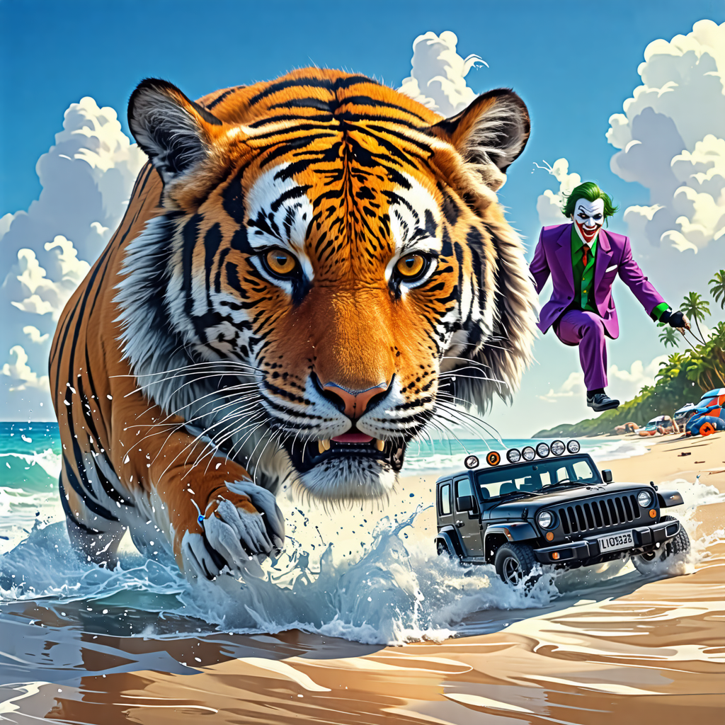 tiger, football, jeep, beach, joker