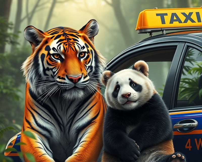 tiger, taxi, panda