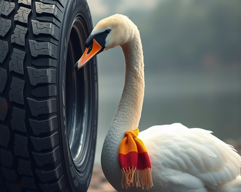 tire, scarf, swan