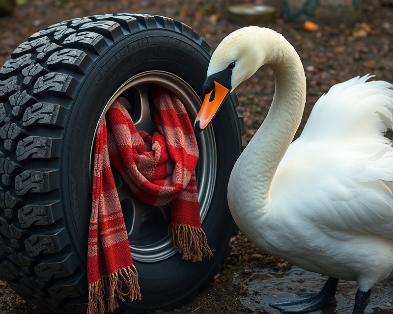 tire, scarf, swan