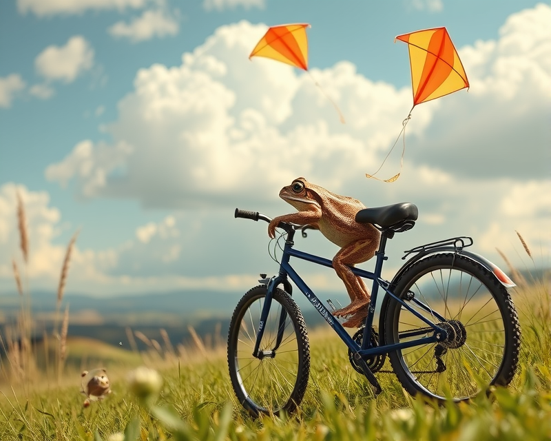 toad, bicycle, kite