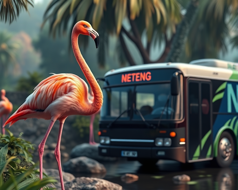 toad, bus, flamingo