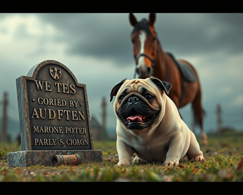 tombstone, pug, horse, cigarette, bulldog