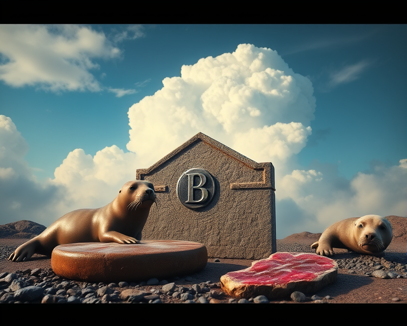 tombstone, seal, cloud, steak