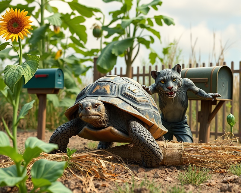 tortoise, scarecrow, panther, cucumber, mailbox