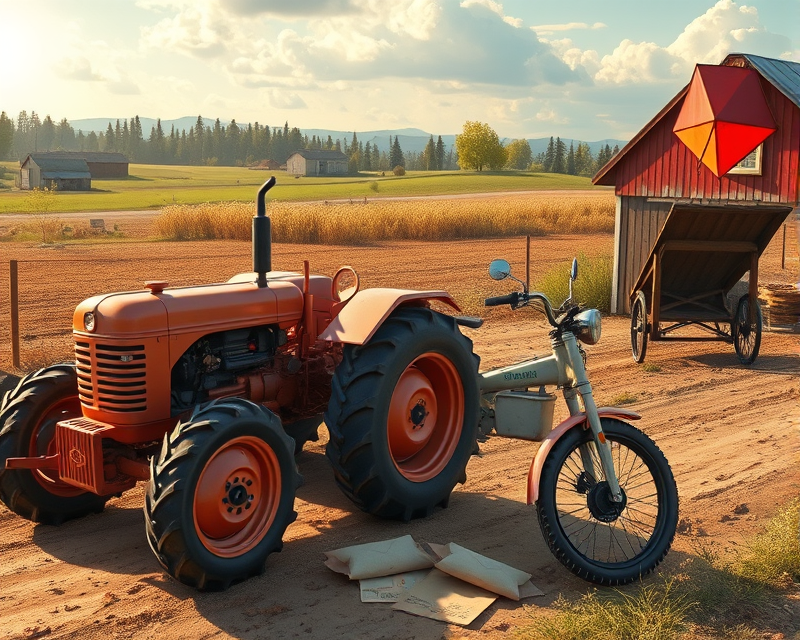 tractor, kite, motorcycle, pancake, envelope