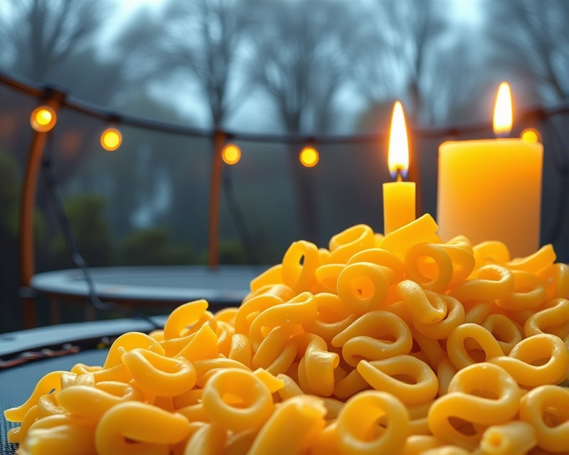 trampoline, candle, macaroni