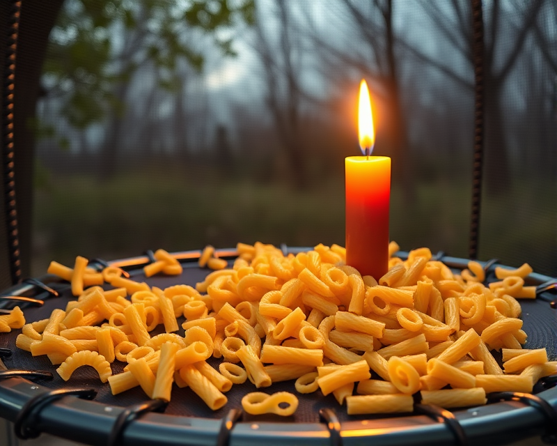 trampoline, candle, macaroni