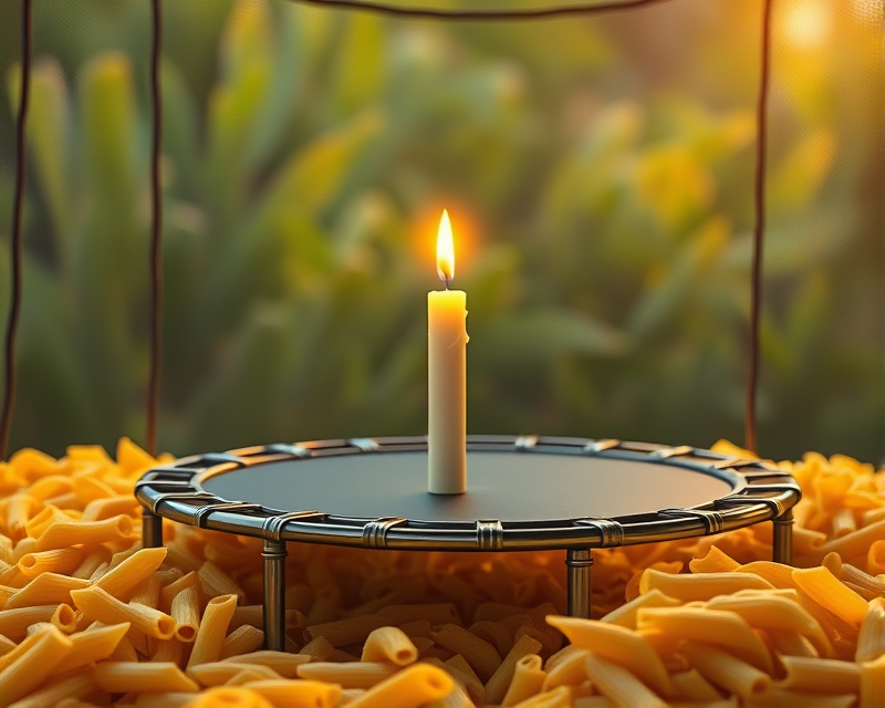 trampoline, candle, macaroni