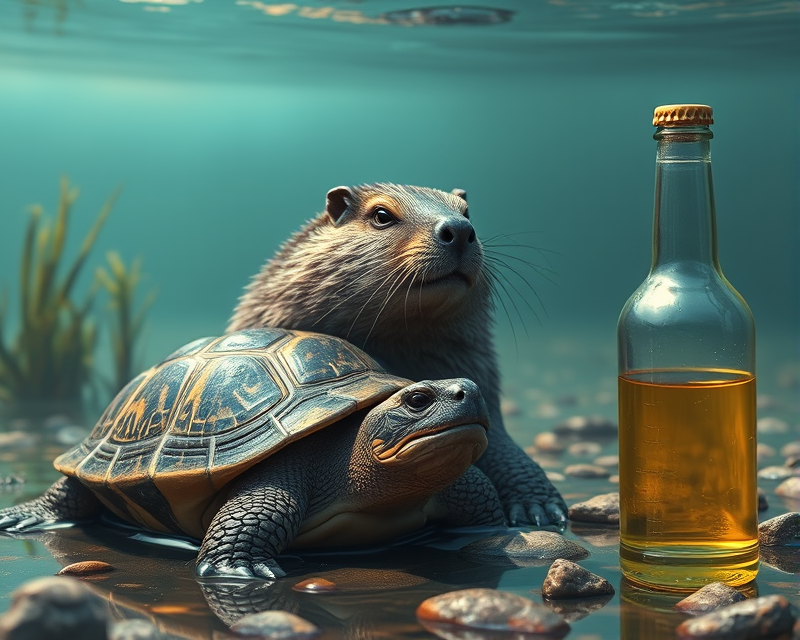 turtle, beaver, bottle