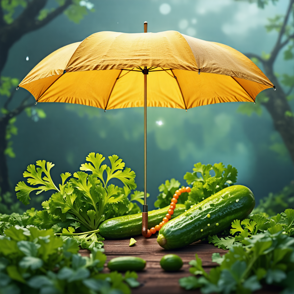 umbrella, bracelet, parsley, pickle, billboard