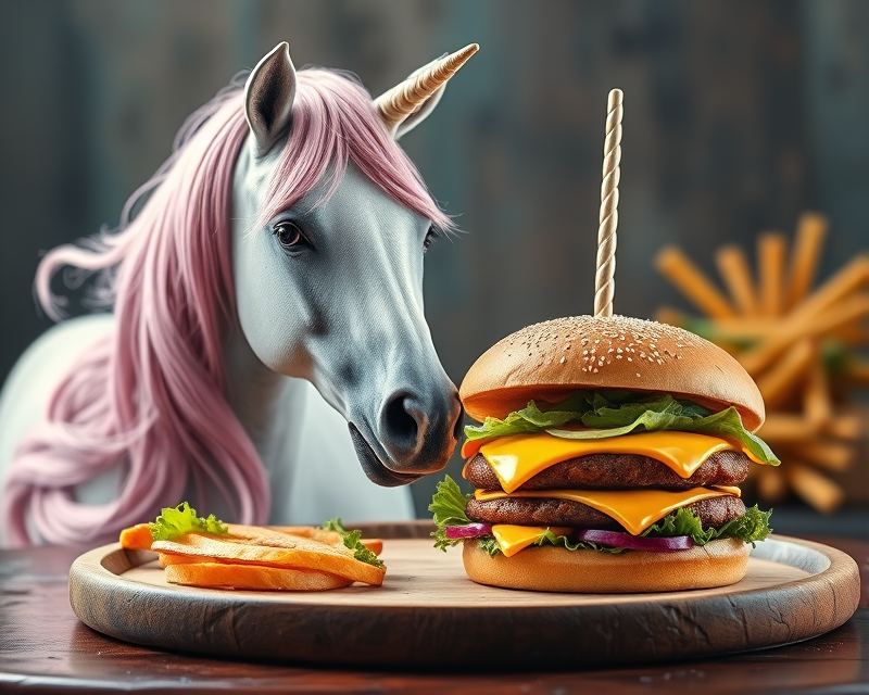 unicorn, hamburger