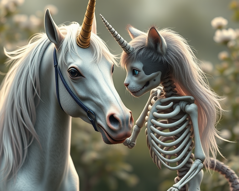 unicorn, kitten, skeleton