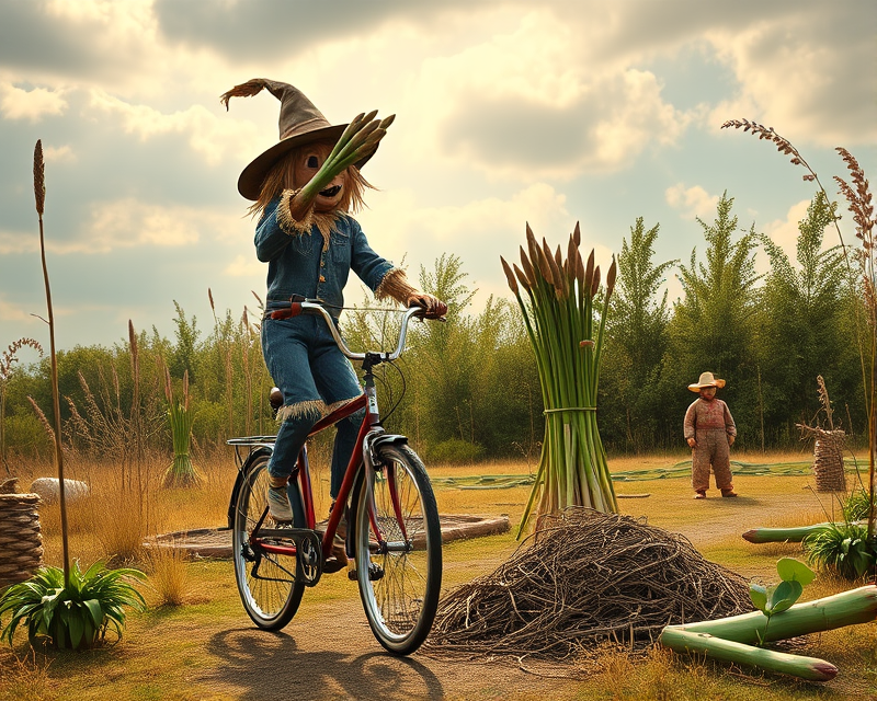 unicycle, scarecrow, asparagus