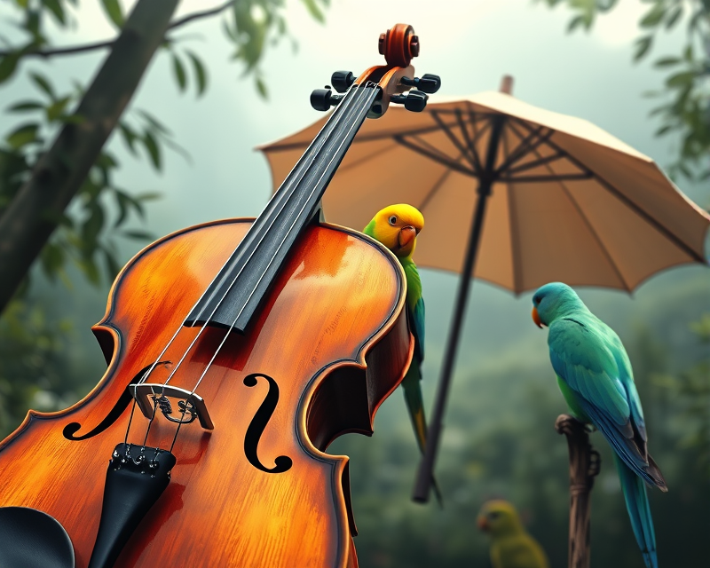 violin, parakeet, umbrella