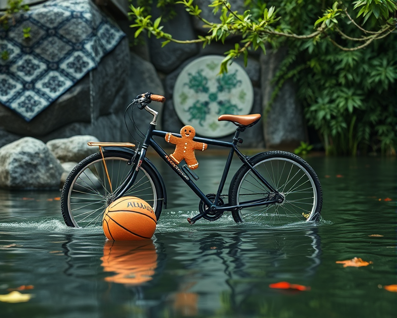 water, bicycle, basketball, gingerbread, quilt