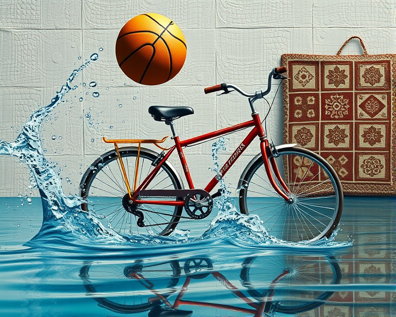 water, bicycle, basketball, gingerbread, quilt