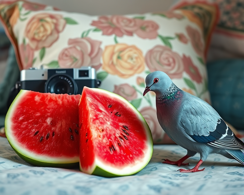 watermelon, camera, pillow, blue, dove