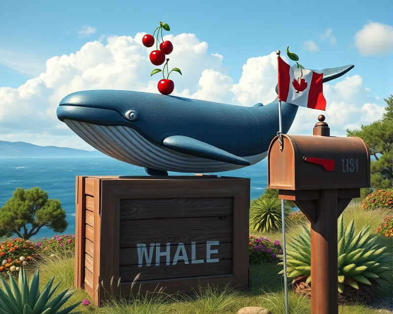 whale, box, cherry, flag, mailbox