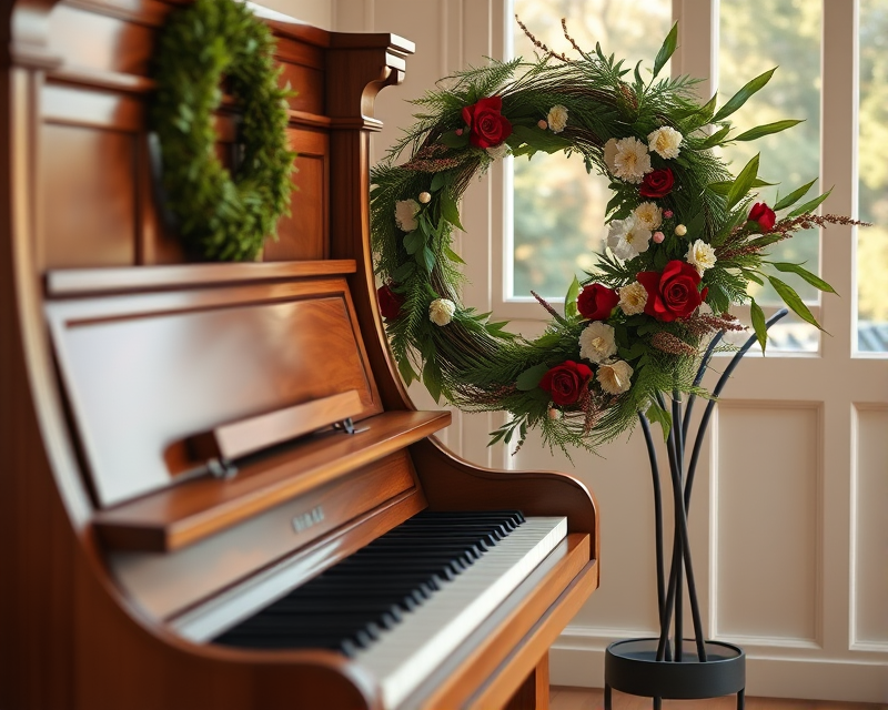 wreath, piano