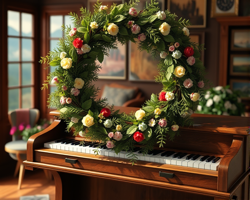 wreath, piano