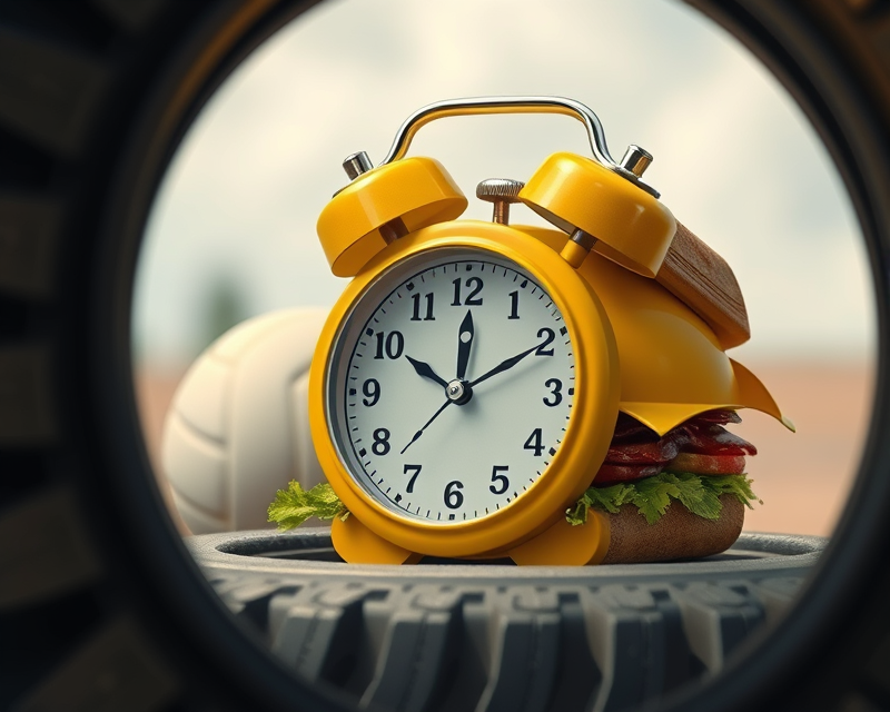 yellow, clock, sandwich, volleyball, tire